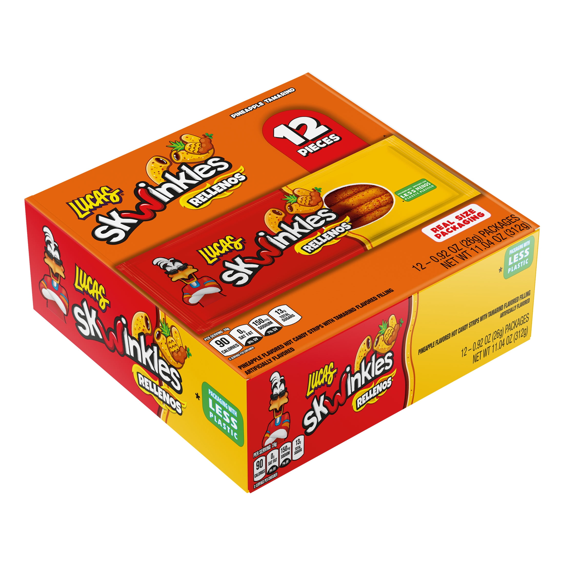 (4 pack) Lucas Skwinkles Rellenos Pineapple Tamarind Candy, 0.92 oz, 12 Pack