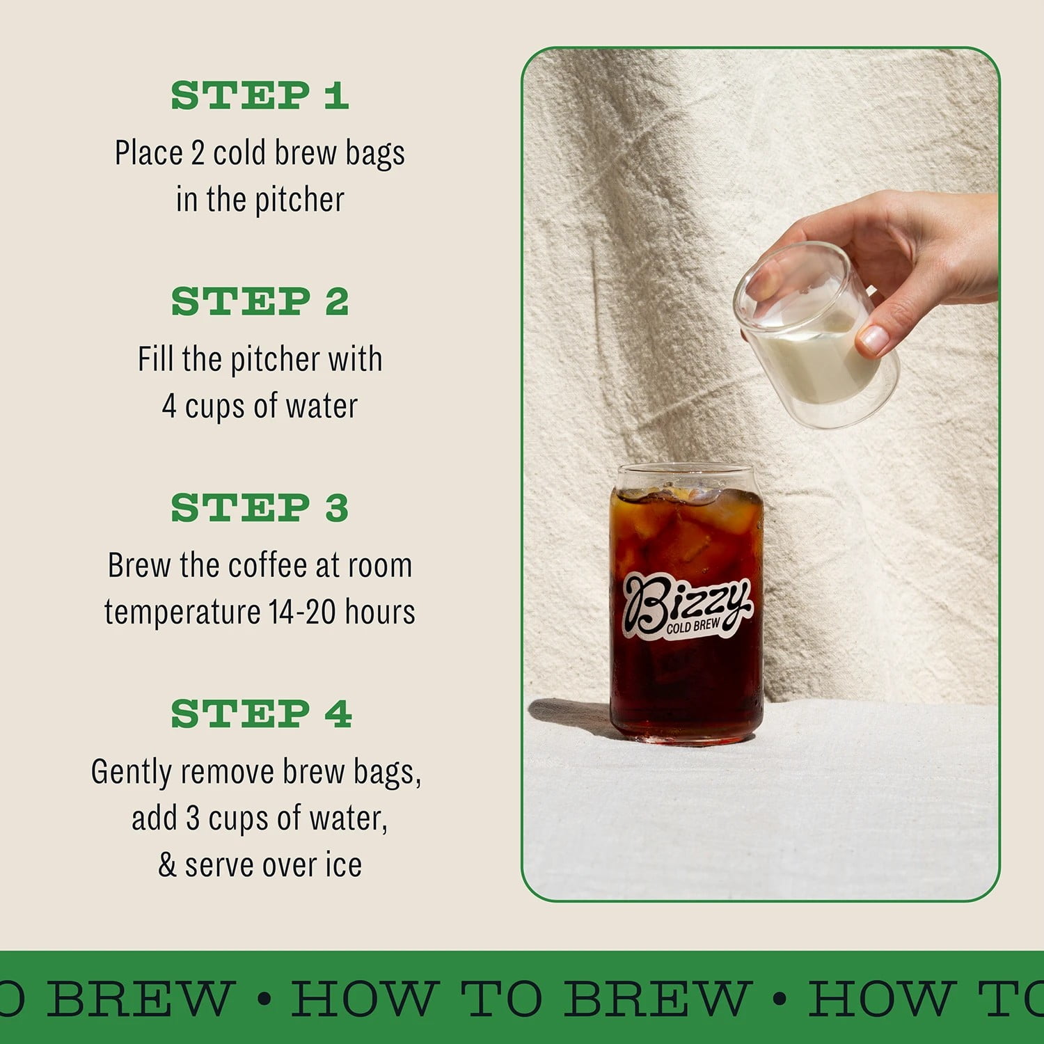 Bizzy Organic Cold Brew Coffee | Espresso Blend | Coarse Ground Coffee | Medium-Dark Roast | Micro Sifted | Specialty Grade | 100% Arabica | Brew Bags | 12 Count | Makes 42 Cups