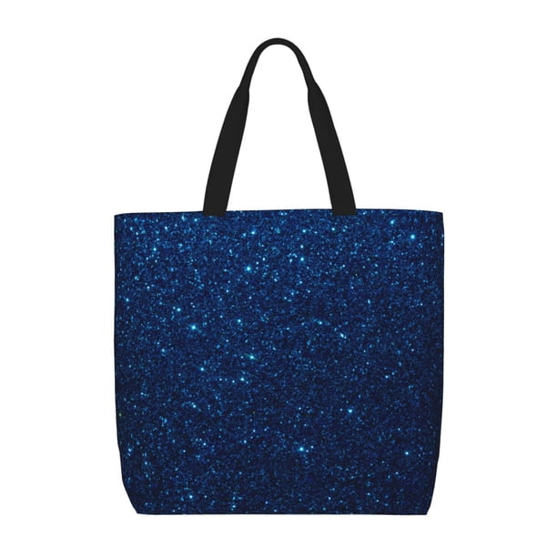 Fotbe Sparkling Blue Glitter Bolsa Tote con Estampado para Mujer, Bolsos con Cremallera, Bolsa de Hombro Casual de Gran Capacidad con Bolsillos Internos