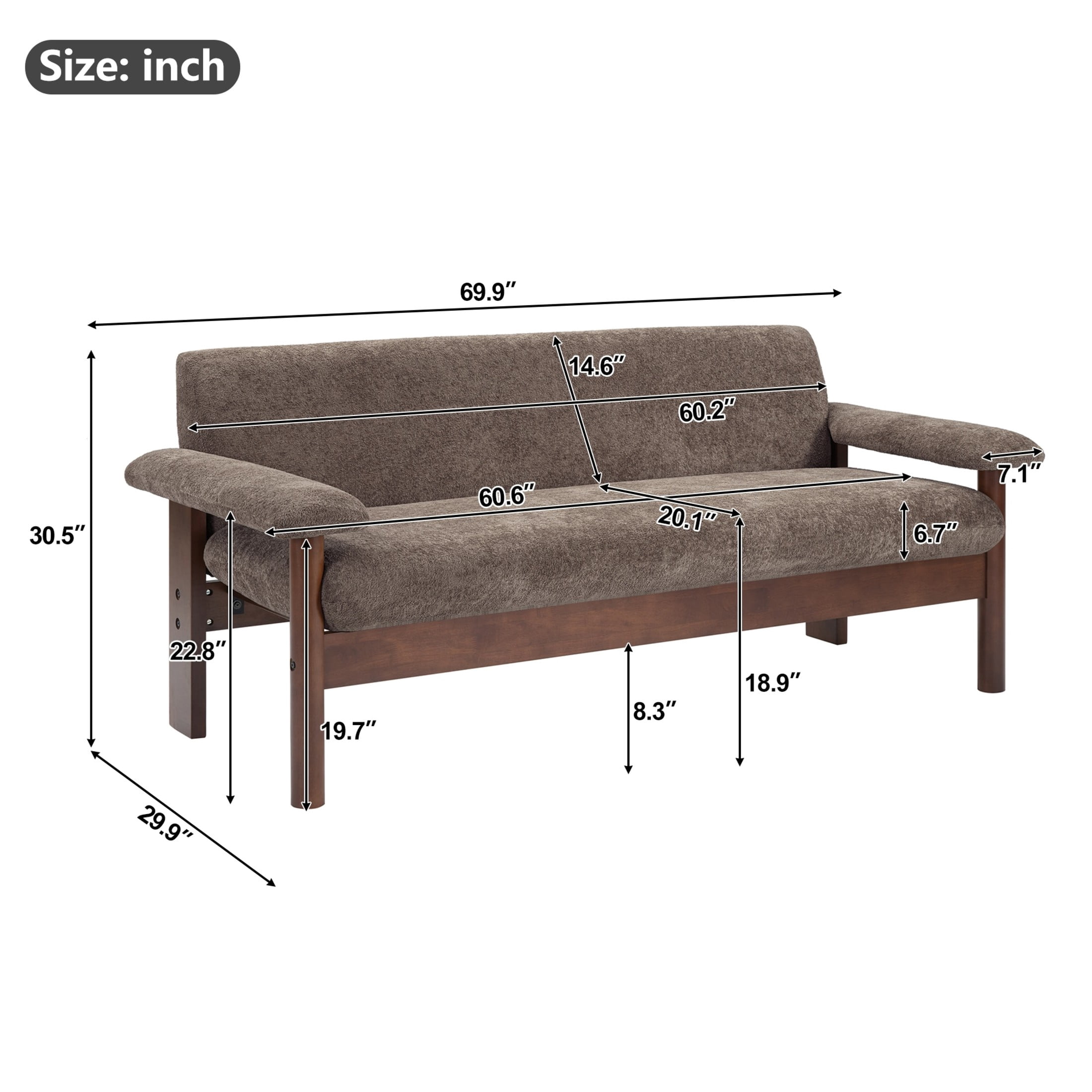 Christopher Knight Home 70" Modern Sofa, Chenille Upholstered Couch with Pillow Top Arms, Brown