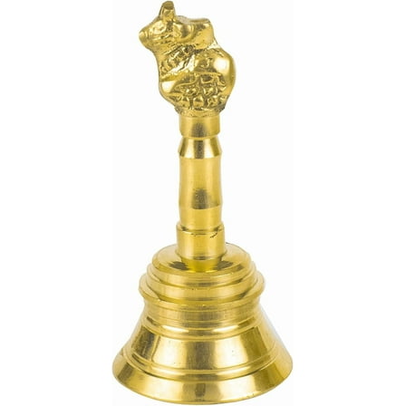 Traditional Brass Pooja Bell with Nandi Handle – 4-Inch Worship Ghanti for Mandir, Home & Temple – Golden Finish