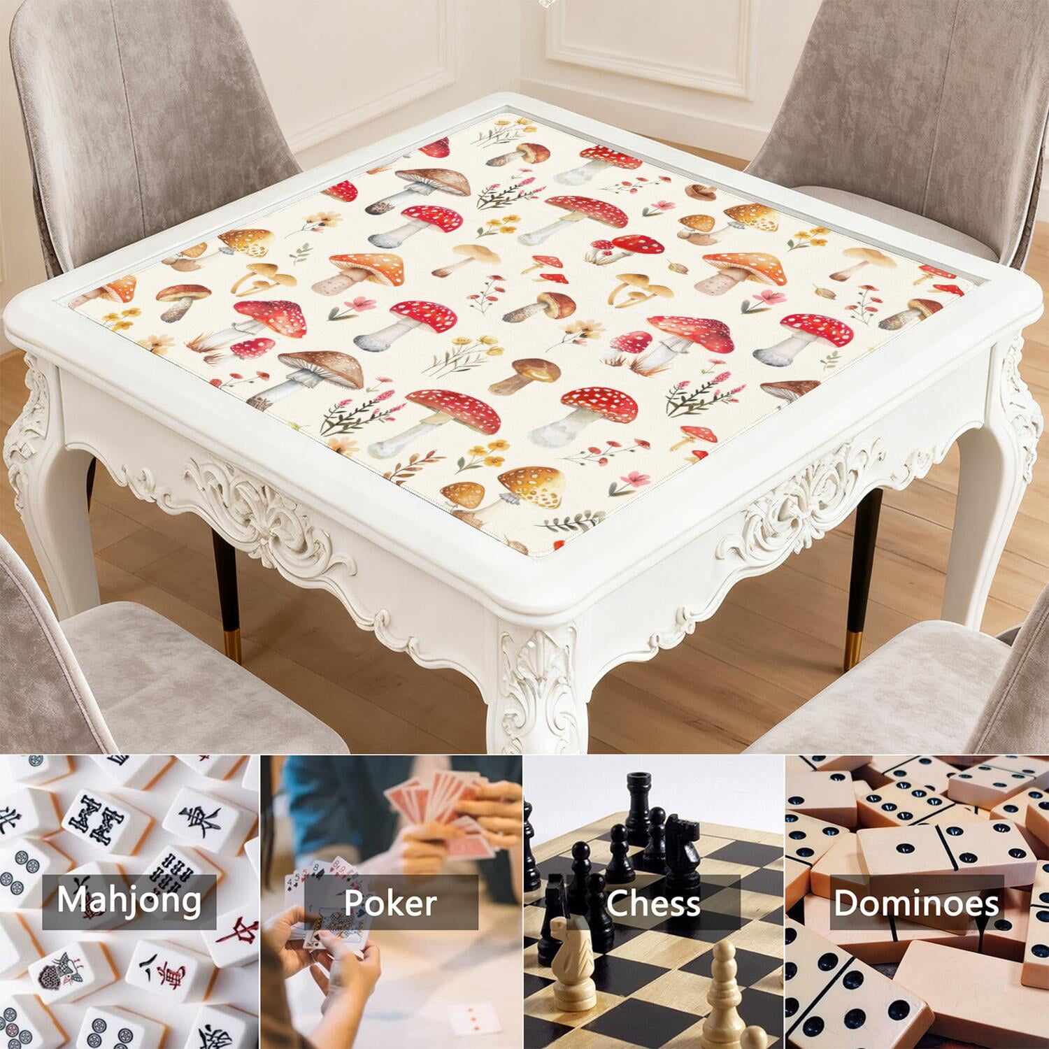 Square Botanical Style Mahjong Mat 31.5 Inches Crafted from Premium Rubber Featuring Anti-Slip Backing Grip and Noise Reduction Qualities for Multi-Game Table Protection