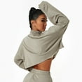 thumbnail image 3 of Sudadera de Mujer Manga Larga Cuello Alto Suelto Deportivo Casual Transpirable Blusa con Cremallera para Exteriores Lino Gris XL, 3 of 5