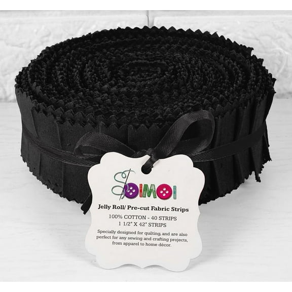 Soimoi 40Pcs Solid Black Cotton Precut Fabrics For Quilting Craft Strips 1.5 Jelly Roll