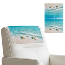 COEQINE Headrest Cover for Recliners, Non-Slip Faux Leather Headrest Protector with Hook and Loop Straps, Waterproof Furniture Protector for Coastal Decor, 17x27 Inch, Beach Starfish Blue