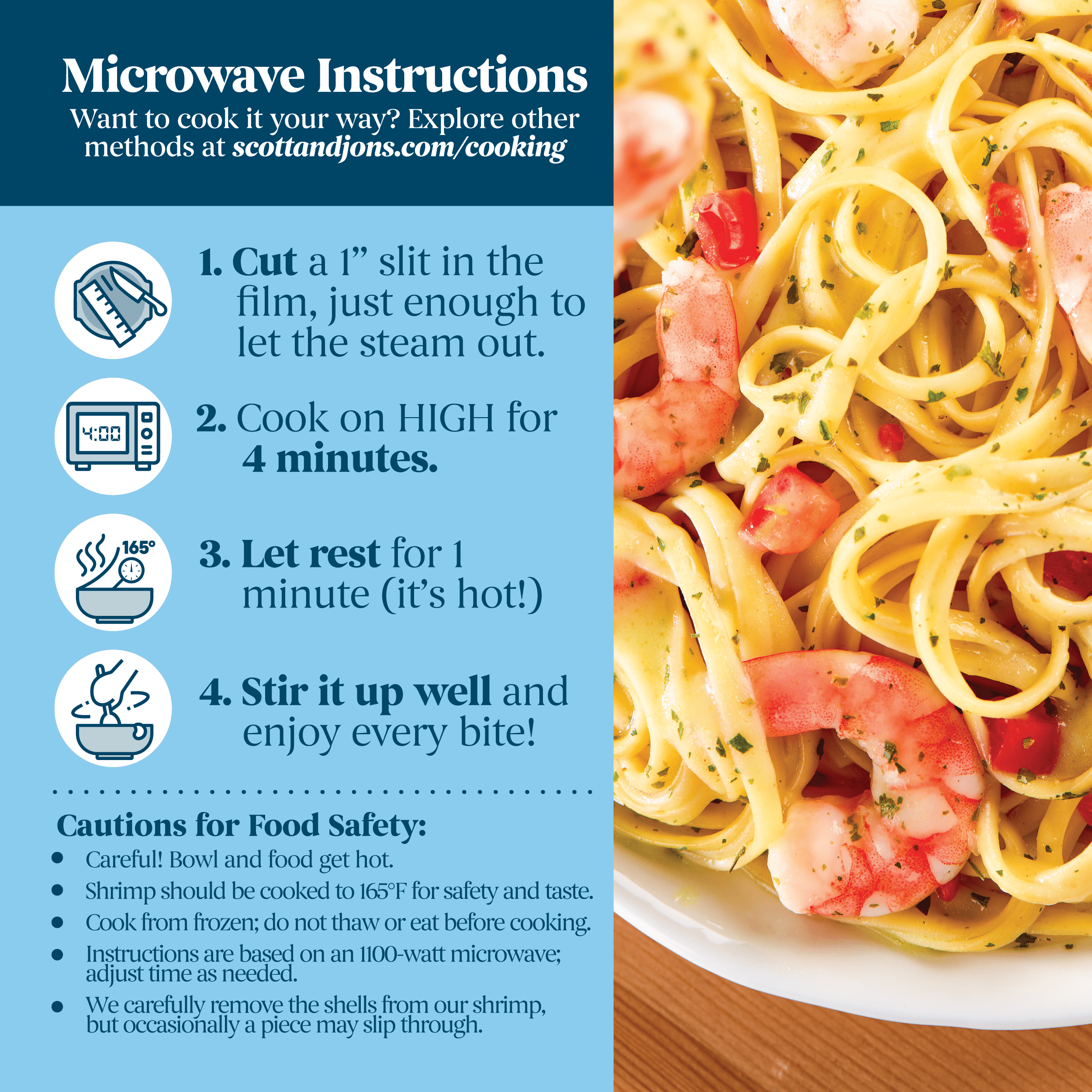 Scott & Jon’s Frozen Meals, Shrimp Scampi Noodles, Microwave Meals, Frozen Lunch or Dinner for One, 9.6 oz