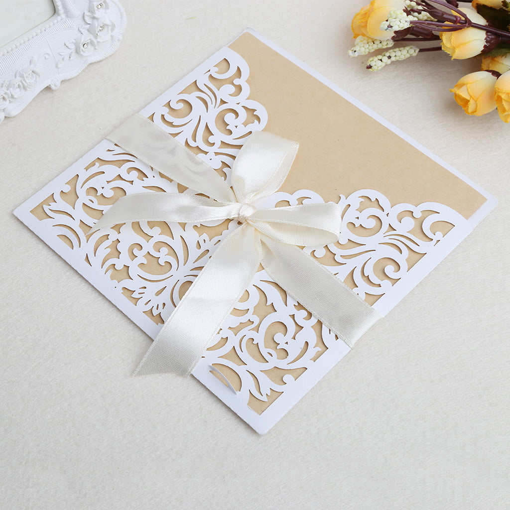 Gold Laser Cut Wedding Invitations Card Kit with Envelopes Personalized Printing 