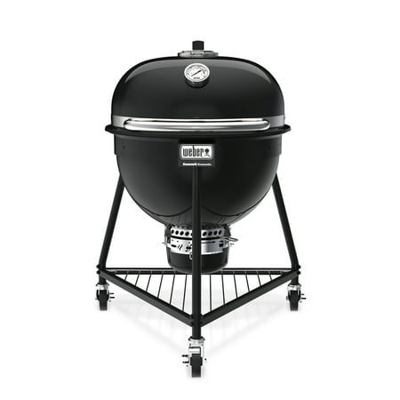 Weber Summit Kamado E6 Charcoal Grill with Built In Stainless Steel Lid, Front Locking Swivel Casters, and 2 Large Wheels, Black