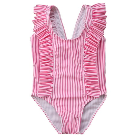 - Infant Baby Toddler Girls Sleeveless Stripes Ruffle One Piece Swimsuit Beach Sunsuit