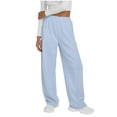 thumbnail image 2 of Makaor Sweatpants Women Baggy with Pockets Wide Leg Solid Athletic Pants with Elastic Waist Light Blue M, 2 of 8