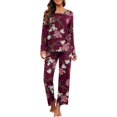 thumbnail image 1 of Women's Long Sleeve Sleepwear Soft Crew Neck Pyjama Set,Fp-wine Red, 1 of 5
