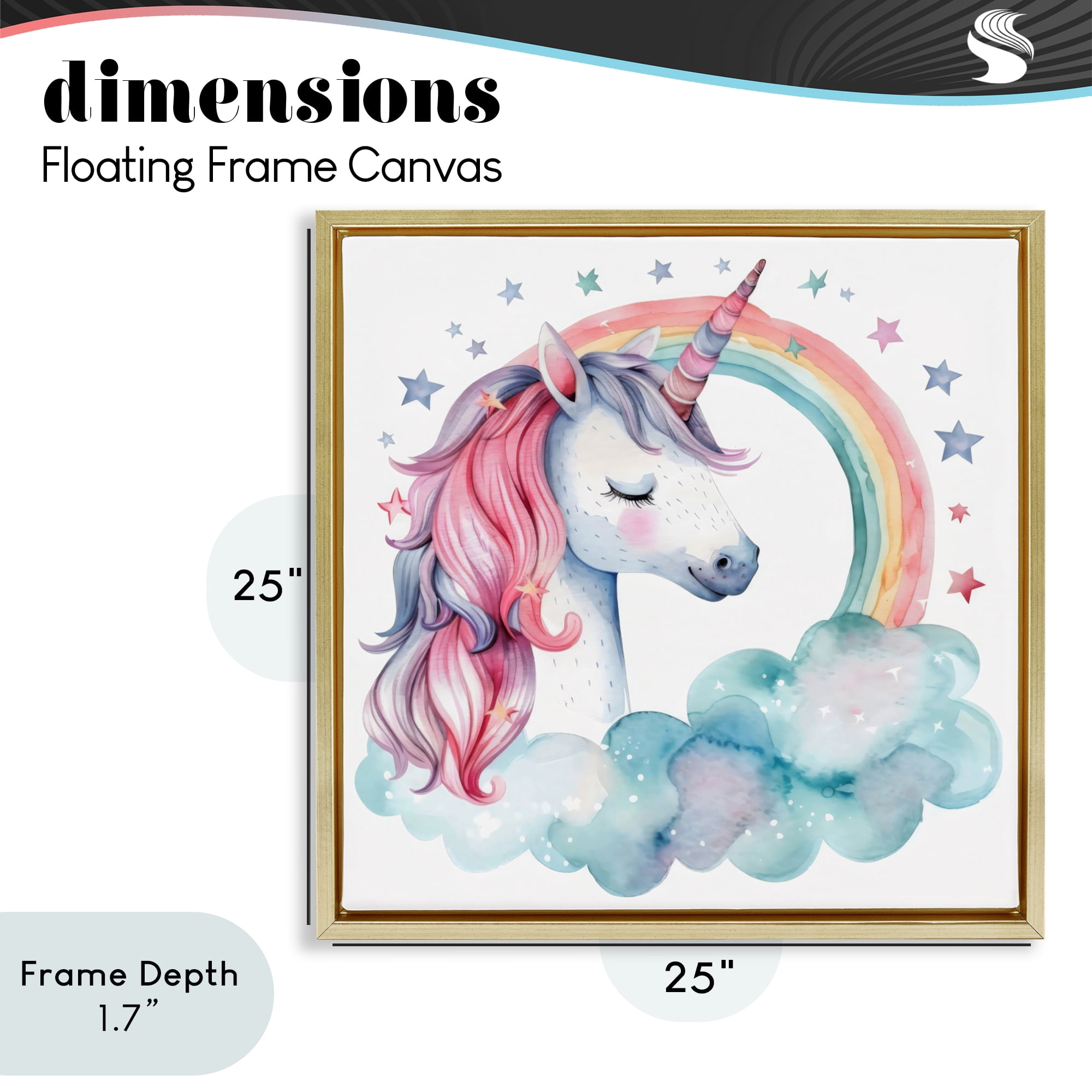 Stupell Industries Starry Rainbow Unicorn Gold Framed Floater Canvas Wall Art, design by Creative Studio