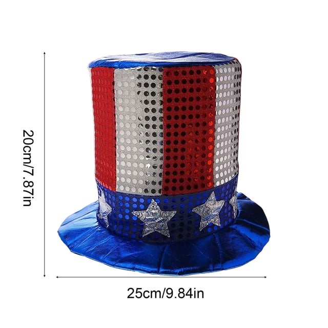 Sombrero Rojo Blanco Y Azul Sombrero Superior Del Tío Sam 9.84x7.87In, Sombrero de Fiesta de Carnaval Patriótico con Lentejuelas para el Día de la Independencia, Celebración Y Eventos Festivos Rojos B