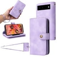 thumbnail image 1 of for Google Pixel 6a Wallet Case, [Card Slots] PU Leather ID Credit Holder Folio Flip Kickstand Magnetic Clasp Phone Cover & Lanyard & Shoulder Strap for Google Pixel 6a, Purple, 1 of 6
