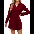 thumbnail image 2 of Vestido de Otoño 2025 para Mujer, Estilo Suéter Deportivo Informal, Holgado, de Larga y Cuello en V, de Color Liso. Vino Tinto L, 2 of 7