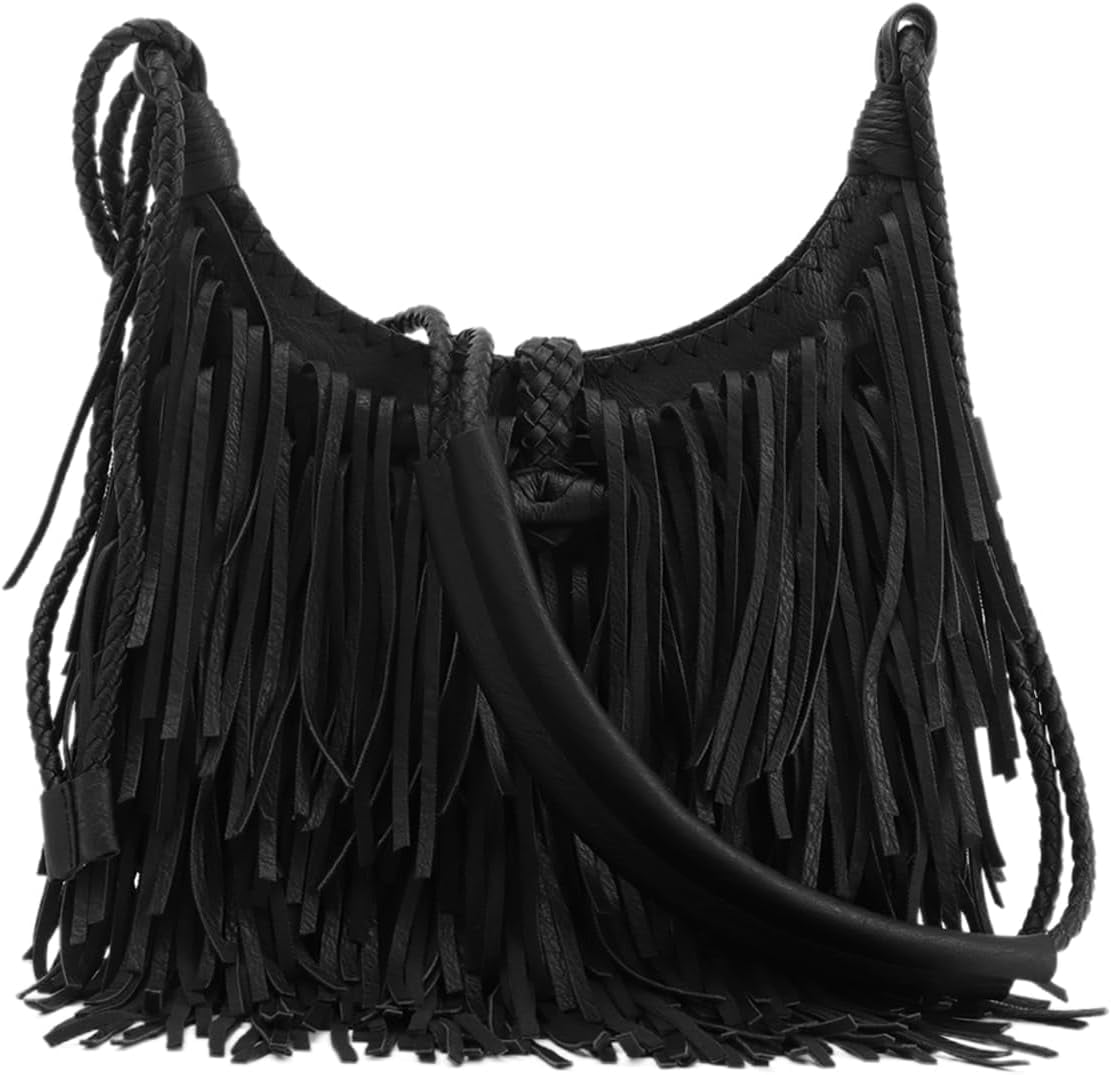 Vintage Fringe hobo bags for Women Vegan Faux Suede Leather Tassel Crossbody Bag Fringe Purse