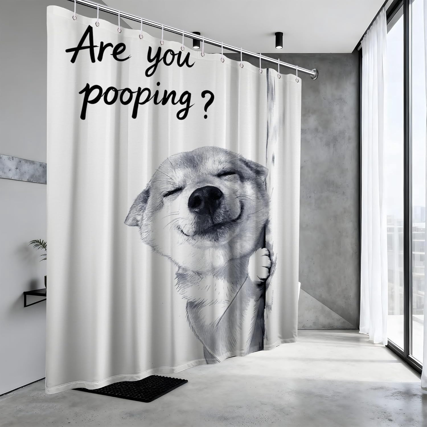 Funny Dog Shower Curtain Cool Shiba Inu Boys Silly Crazy Shower Curtains for Bathroom Decor Sets, Waterproof Cloth Fabric with Hooks, 36 x 72 Inch