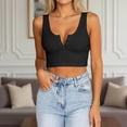 thumbnail image 2 of WEIWEN Cropped Tank Tops for Women Summer Basic Scoop Neck Button Camisole Tops Casual 2026 Sleeveless Henley Shirts Black, M, 2 of 6