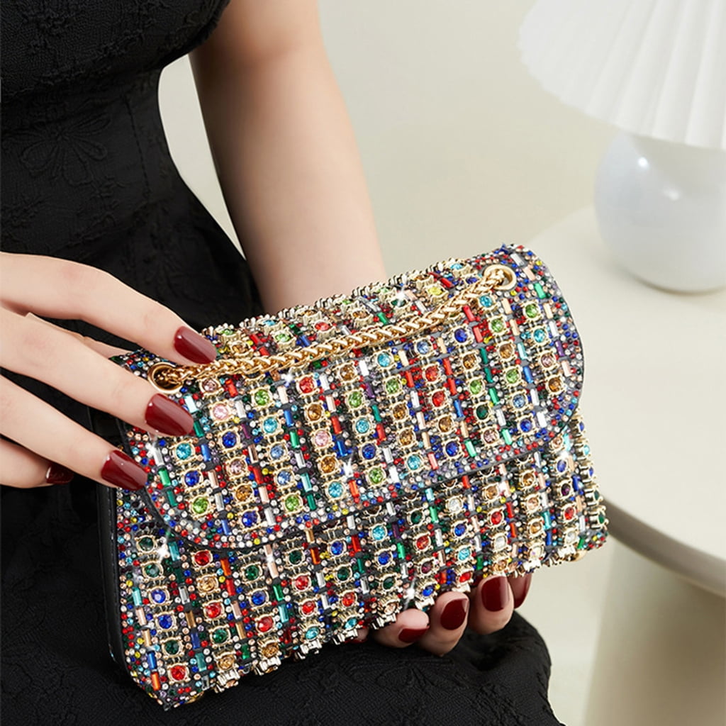 FENOHREFE Shoulder Bags Crossbody Bag Purses Handbag Crystals Rhinestones Evening Bag for Women Handbag Clutch Purse with Chain