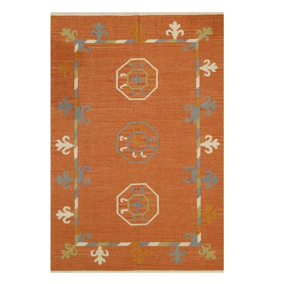 EORC Rust Wool Traditional Oriental Kilim Rug, 5'6 x 8'