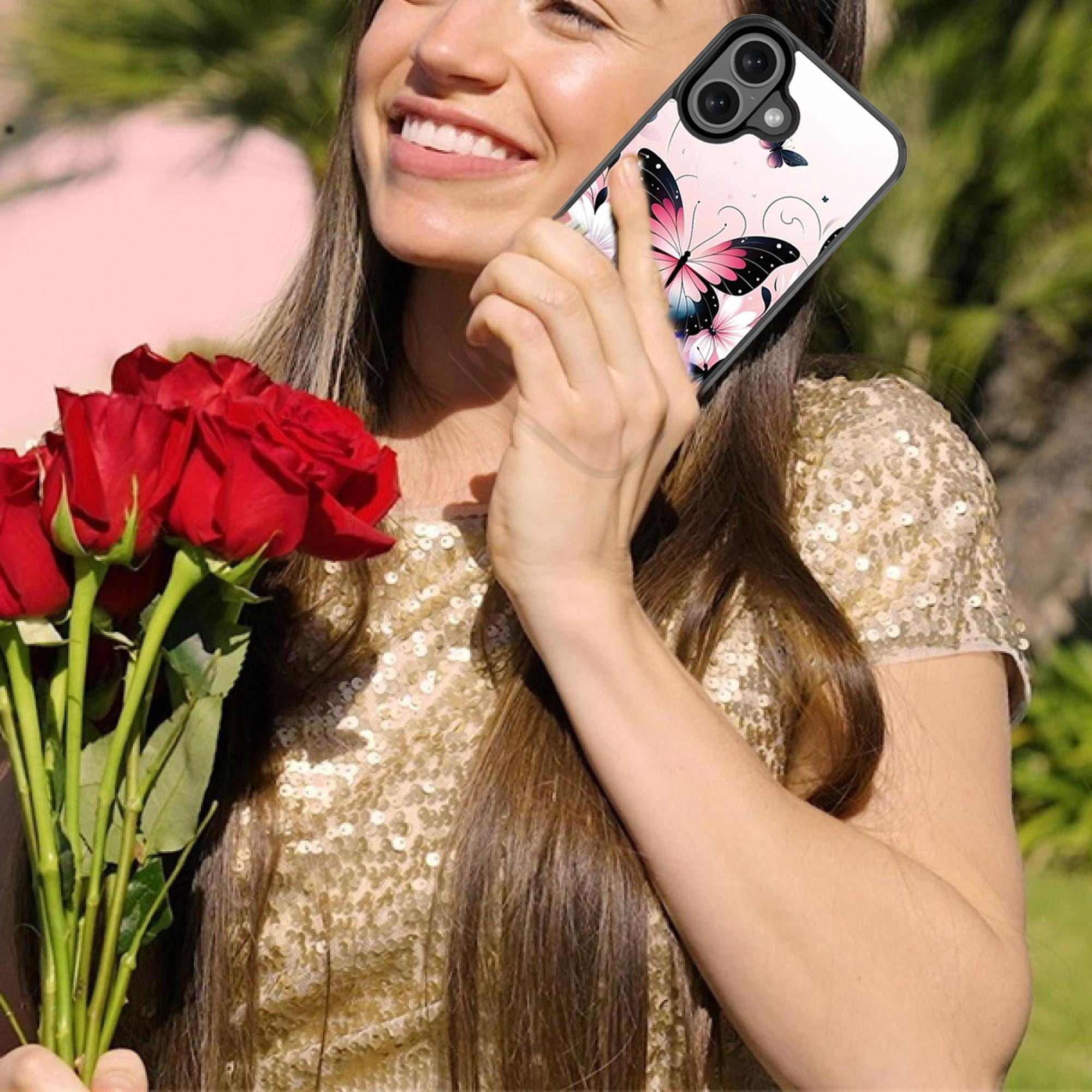 Butterfly Bouquet Magnetic Charging-Compatible Case for iPhone 16 – Slim Protective Floral Cover with Built-In Magnetic Ring & Shock-Absorbing Bumper