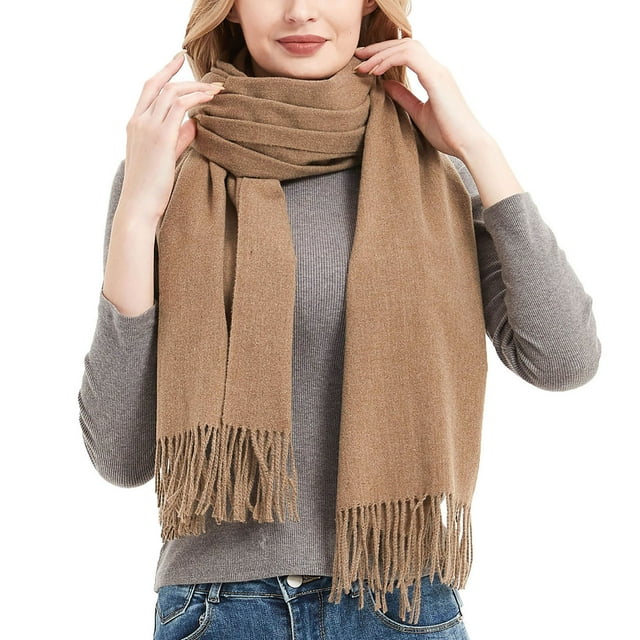 Womens Scarf Winter Womens Fashion Winter Warm Scarf Solid Color Scarf Tassel Knitted Scarf
