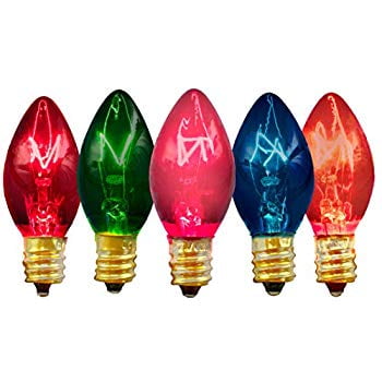 Light Up Christmas Box Multi-Color Christmas Light Bulbs Transparent Clear Red Blue Green Pink & Orange Steady Box of 25 C7 E12 Roof Holiday Tree Home Decorating Incandescent Outdoor Lighting ()