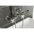 thumbnail image 3 of Kingston Brass KS2446PXBS Heritage Double-Handle Wall-Mount Bridge Kitchen Faucet with Brass Sprayer, Polished Nickel, 3 of 7