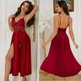 thumbnail image 2 of Women's Mesh Sheer Spaghetti Strap Nightgown V-Neck Long Sleep Dress with High Slit & Lace Trim, Elegant Home Wear, 2 of 3