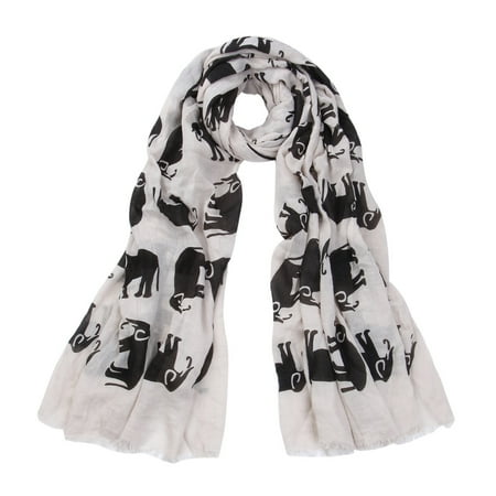 - Premium Elephant Print Frayed End Scarf Wrap