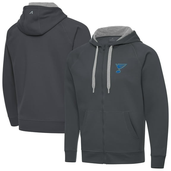 Men's Antigua Charcoal St. Louis Blues Victory Full-Zip Hoodie