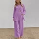 thumbnail image 4 of ICHUANYI Clearance Women's Button Long Sleeve Shirt Blouse And Pants Set With Pocket(Purple, L) ICHUANYI WER2023081202849, 4 of 7