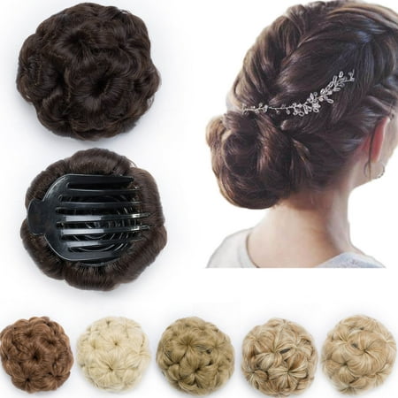 S-noilite Elegant Chignon Clip in Hair Bun Extension Donut Claw Jaw Updo Synthetic Combs Curly Weave Hair Scrunchies medium (The Best Synthetic Hair For Weaving)