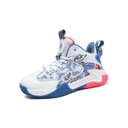 

Fangasis Girls Lightweight Basketball Shoes Lace Up Comfortable Sneakers Gym Running Shoe White Blue 12c