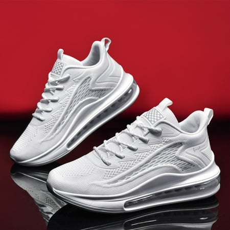 

Men‘s White Casual Anti-slip Sneakers Lightweight Breathable Durable Air Cushion Shoes For Outdoor Hiking Training Running