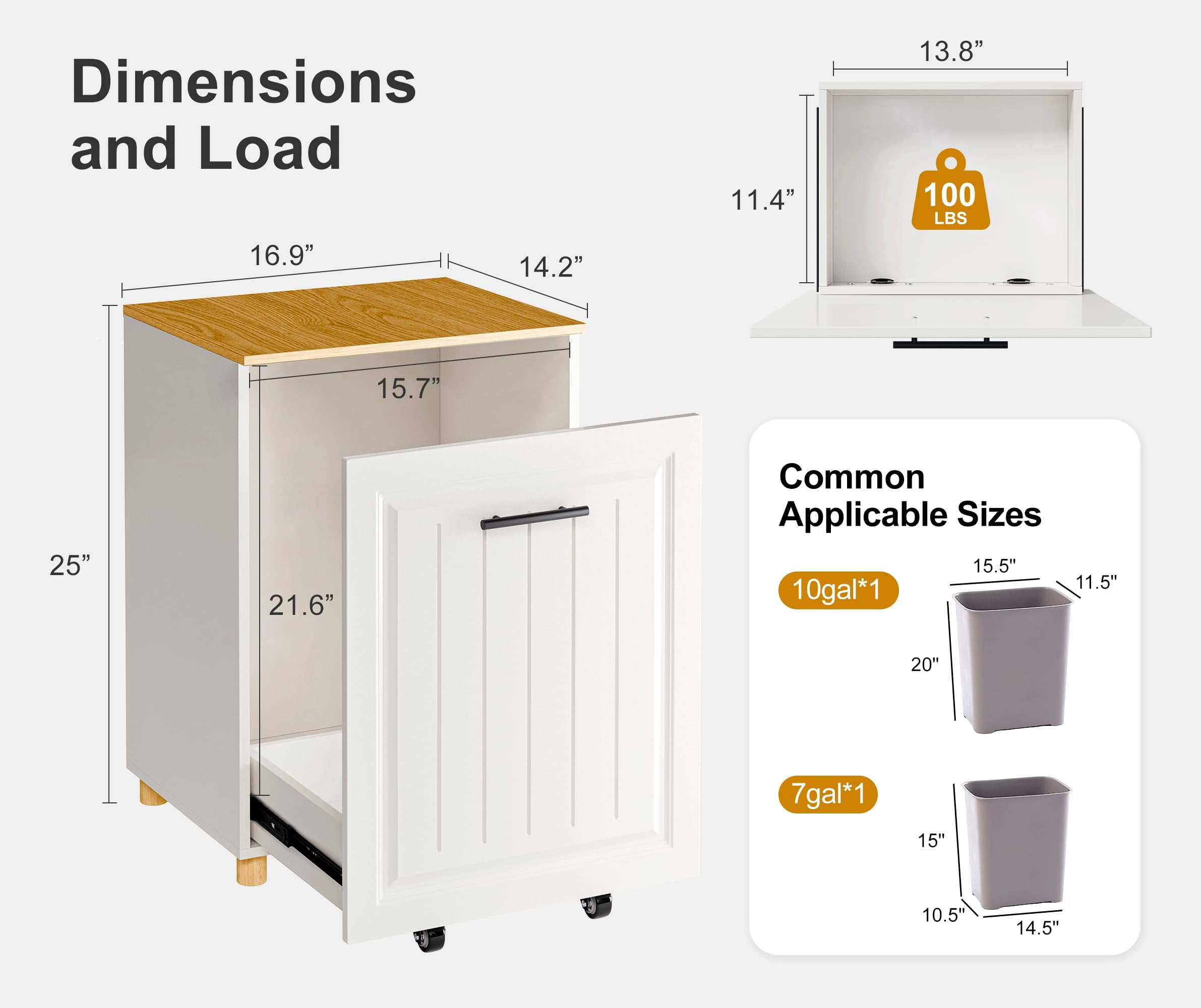 FEXIA Pull Out Trash Can Cabinet for 10 Gallon Bin, Pet Proof Hidden Kitchen Waste Bin, Freestanding Wooden Garbage & Recycling Cabinet for Kitchen, Laundry Room, Living Room