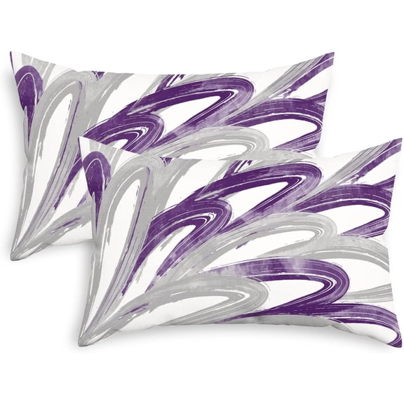Throw Pillow Cases Pack of 2 Cozy Fleece Two-Tone Abstract Feather Decorative Cushion Covers for Couch Bed Sofa Farmhouse Decoration 12 X 20 Inches Purple Grey