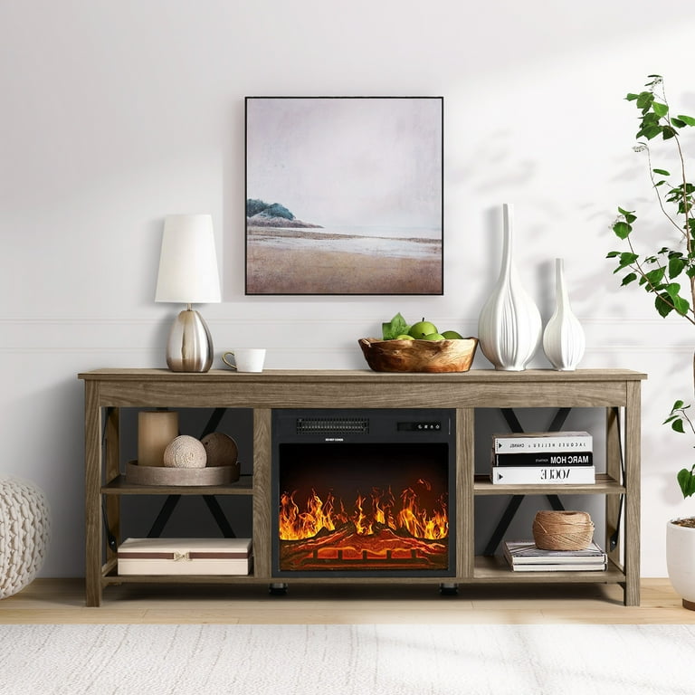 Industrial tv stand with fireplace online