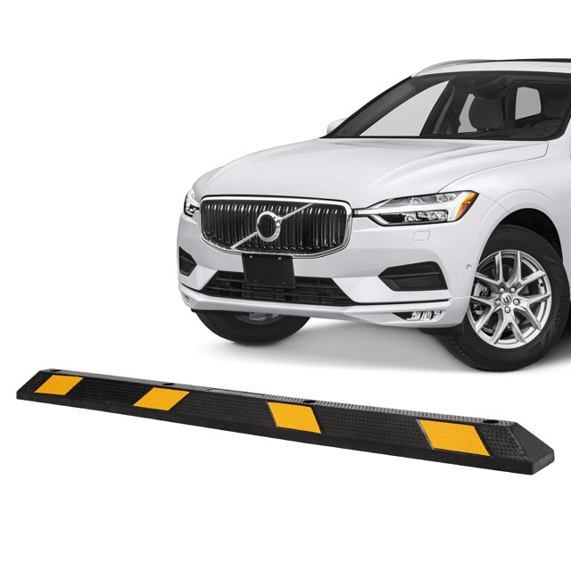 Gourmette de Stationnement en Caoutchouc Robuste pour Garage et Entrée – Butée de Roue Extra Grand de 72 Pouces avec 4 Bandes Réfléchissantes, Capacité de 44 000 lb, Résistante aux UV et à l'Huile, Idéale pour les Stationnements Commerciaux, 1 Pce