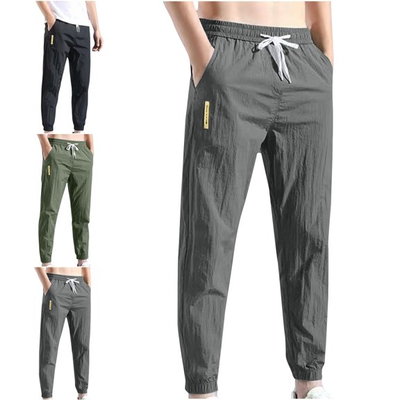 SGFCWSX Men's Cuffed Jogger Pants with Pockets Drawstring Elastic Waist Solid Color Cropped Casual Trousers Gray Size M