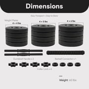 Fitvids 2-in-1 Adjustable Dumbbells, 60 lb Weights With Connector, Black