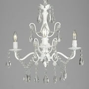 Wrought Iron and Crystal 4 Light White Chandelier H 14" X W 15" Pendant Fixture Lighting