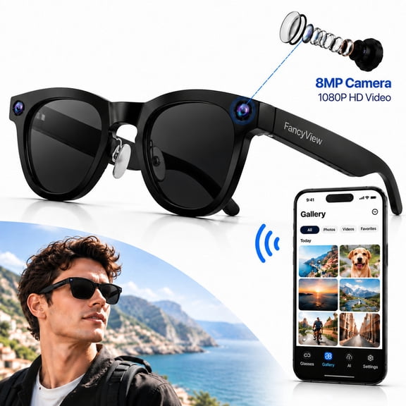 AI Smart Glasses with Camera, 8MP HD Photo/1080P Video Recording, Open Ear Audio Bluetooth Sunglasses for Men & Women, Voice Assistant, Real Time Translation, Hands Free Calls, Vlog, Travel, Work