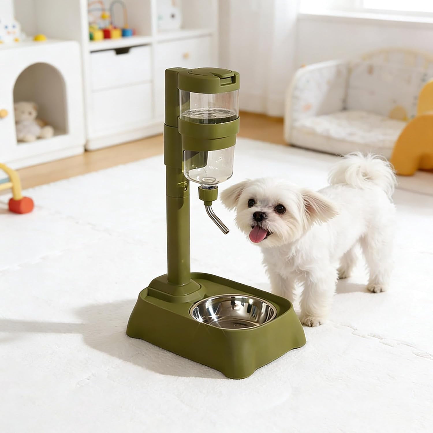 Large Capacity Automatic Pet Feeder & Water Dispenser, Height Adjustable Stainless Steel Elevated Dog Bowl for Medium & Small Dogs, Cats, and Small Pets, Easy to Clean