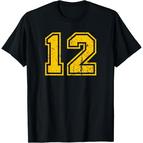 Number #12 Yellow Vintage Number T-Shirt
