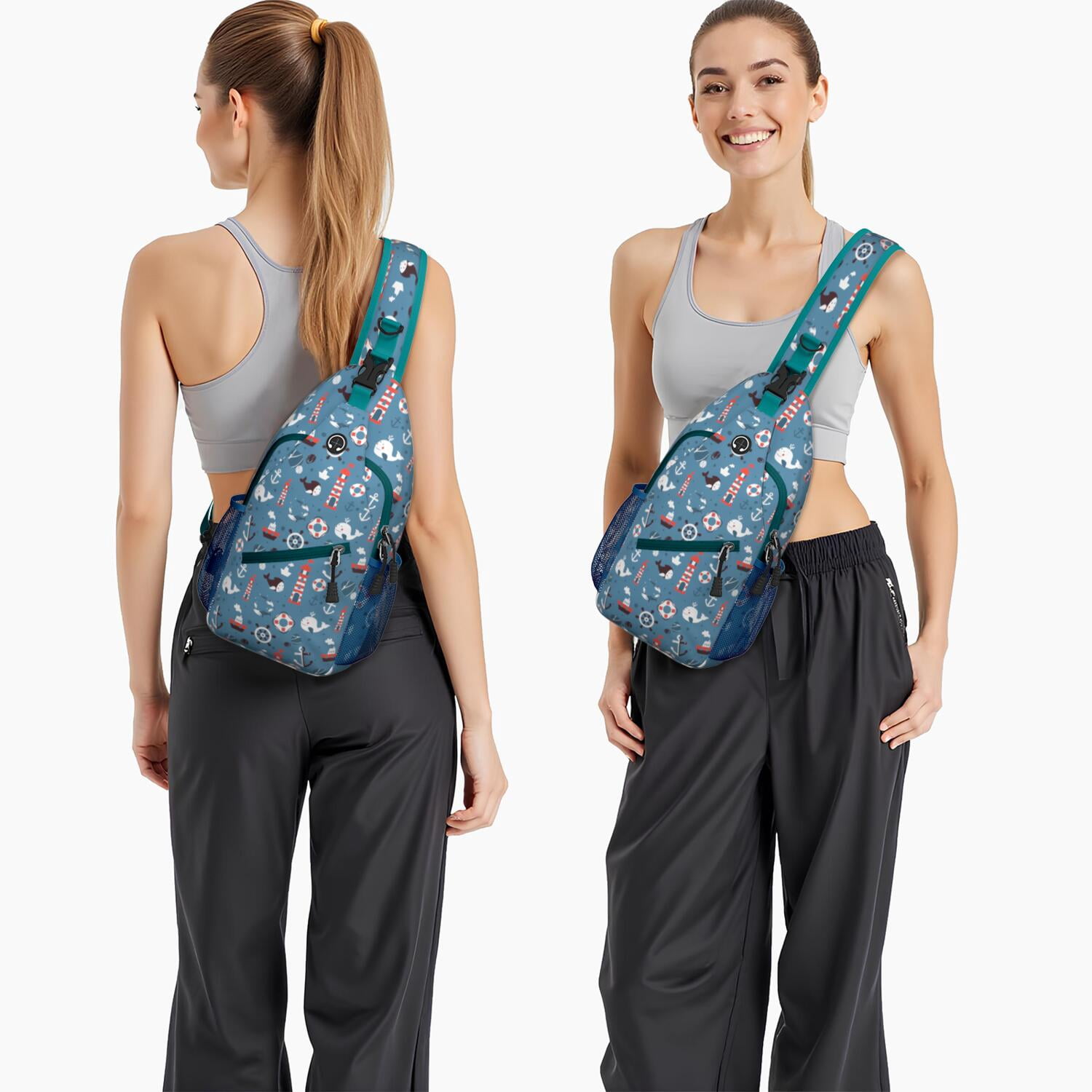 Sailor-Inspired Sling Bag - Crossbody Backpack with Marine Map Design, Durable & Travel-Ready for Outdoor Enthusiasts - Perfect for Hiking, Biking, and Coastal Adventures