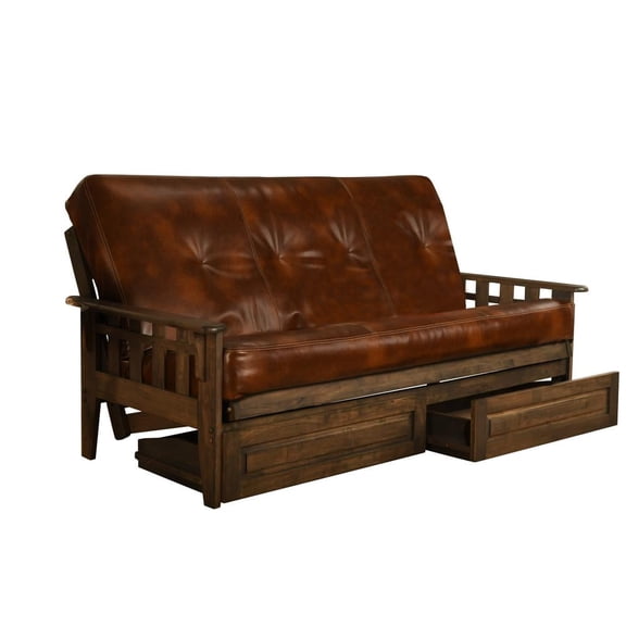 Kodiak Furniture Tucson Rustic Walnut Storage Futon with Saddle Brown Mattress