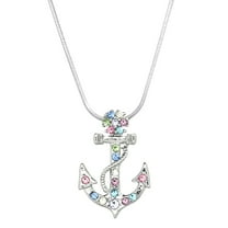 Anchor Pendant Necklace Multicolor Rhinestone Crystal Rhodium Plated 17 Inch Snake Chain J0067-MT