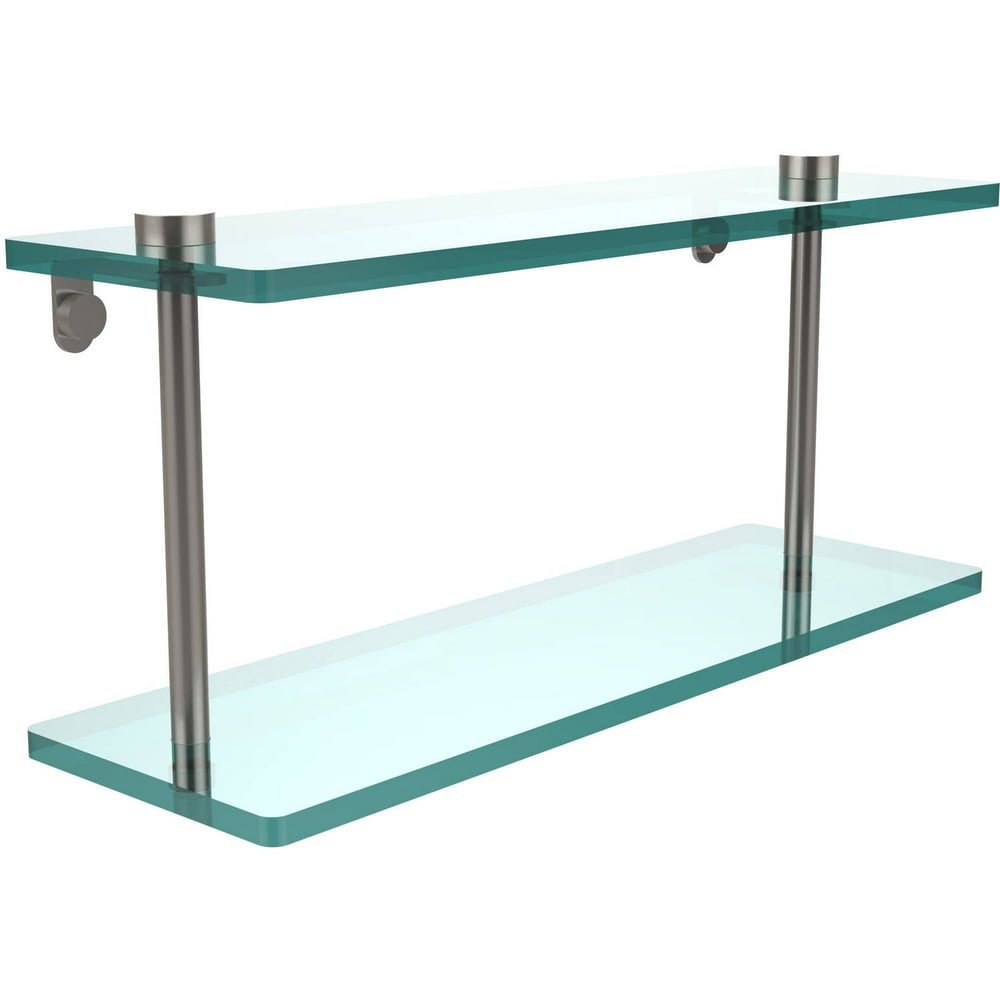 16in Two Tiered Glass Shelf in Satin Nickel