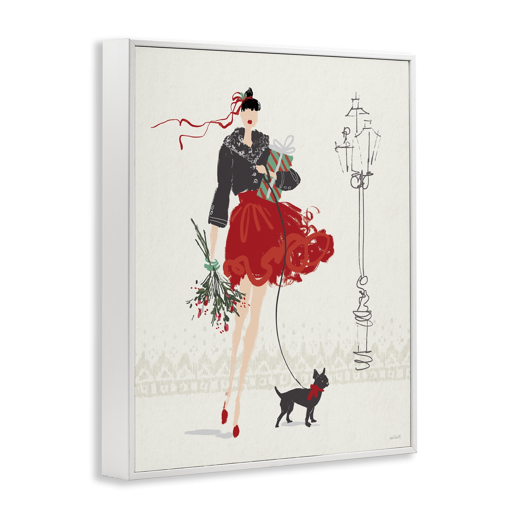 Stupell Industries Holiday Fashionista Girl Holiday Painting White Framed Art Prints Wall Art, 16 x 20